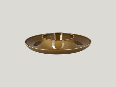 ROUND PLATE WITH HOLLOW CENTRAL SECTION - ASHORE, 11.6"D, CARAMEL_0