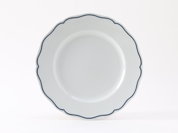 Tuxton Plate 9" Charleston Porcelain White Scalloped Blue Band
