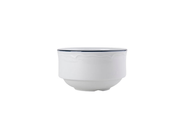 Tuxton Stackable Bouillon Cup 8 oz Charleston Porcelain White Scalloped Blue Band