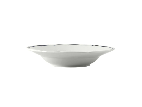 Tuxton Rim Soup Bowl 9" x 1 ¾" CHARLESBB Porcelain White Scalloped Blue Band_0