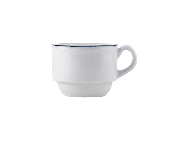 Tuxton Stackable Espresso Cup Cappuccino/Espresso 3 ⅜" x 2 ⅝" x 2" CHARLESBB Porcelain White Scalloped Blue Band_0