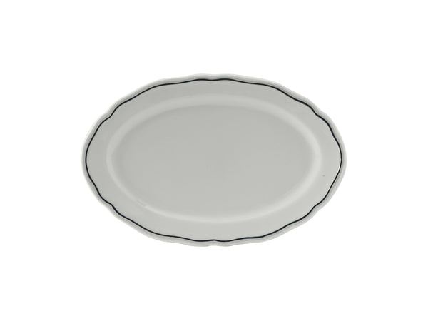 Tuxton Oval Platter Platter 9" x 6" CHARLESBB Porcelain White Scalloped Blue Band_0