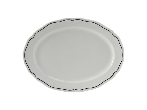 Tuxton Oval Platter Platter 10 ½" x 7 ¾" CHARLESBB Porcelain White Scalloped Blue Band_0