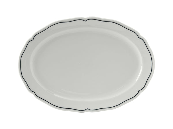 Tuxton Oval Platter Platter 12 ½" x 8 ⅞" CHARLESBB Porcelain White Scalloped Blue Band_0