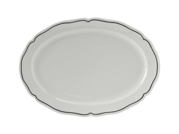 Tuxton Oval Platter 12 ½" x 8 ⅞" Charleston Porcelain White Scalloped Blue Band