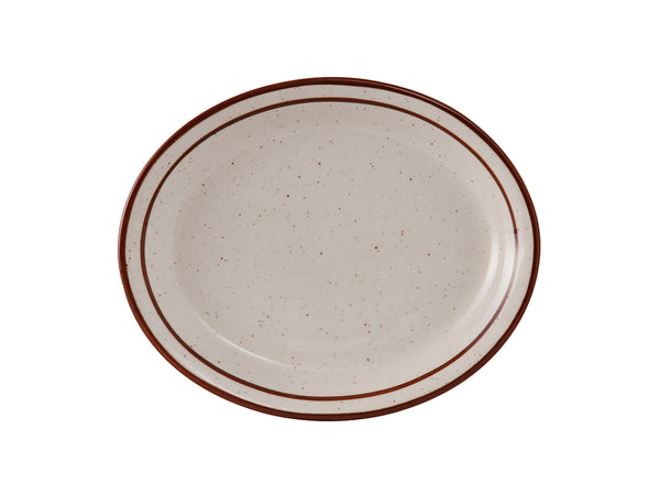 Tuxton Oval Platter Platter 9 ½" x 7 ½" Bahamas Eggshell Narrow Rim Brown Speckles_0