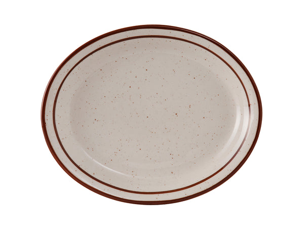 Tuxton Oval Platter Platter 11 ½" x 9 ⅛" Bahamas Eggshell Narrow Rim Brown Speckles_0