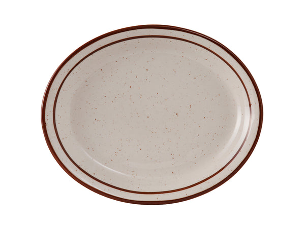 Tuxton Oval Platter 11 ½" x 9 ⅛" Bahamas Eggshell Narrow Rim Brown Speckles