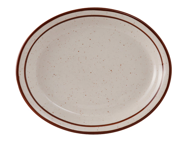 Tuxton Oval Platter 13 ¼" x 10 ½" Bahamas Eggshell Narrow Rim Brown Speckles