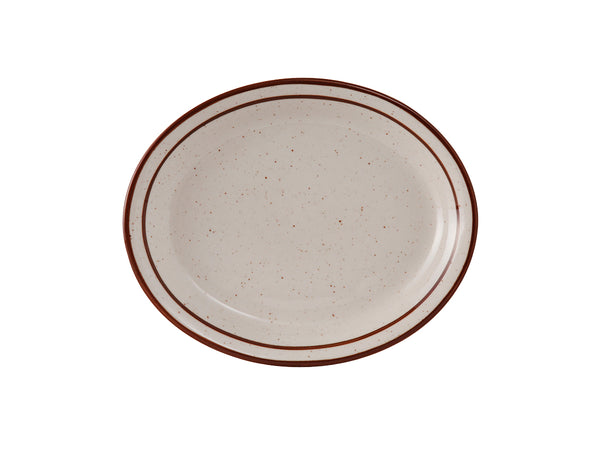 Tuxton Oval Platter Platter 8 ½" x 6 ⅞" Bahamas Eggshell Narrow Rim Brown Speckles_0