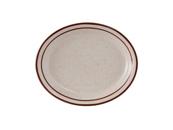 Tuxton Oval Platter 8 ½" x 6 ⅞" Bahamas Eggshell Narrow Rim Brown Speckles