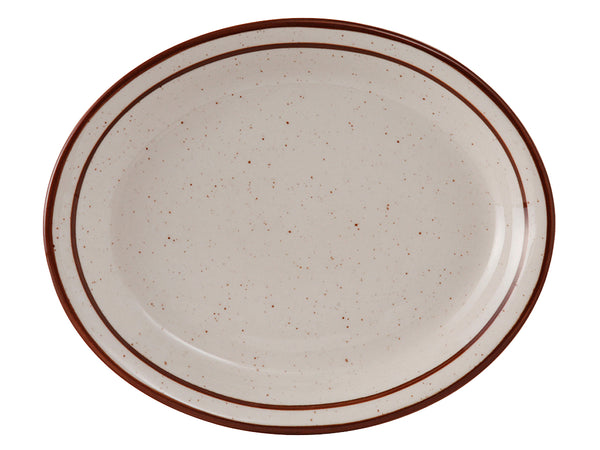 Tuxton Oval Platter Platter 13 ¾" x 11 ¼" Bahamas Eggshell Narrow Rim Brown Speckles_0