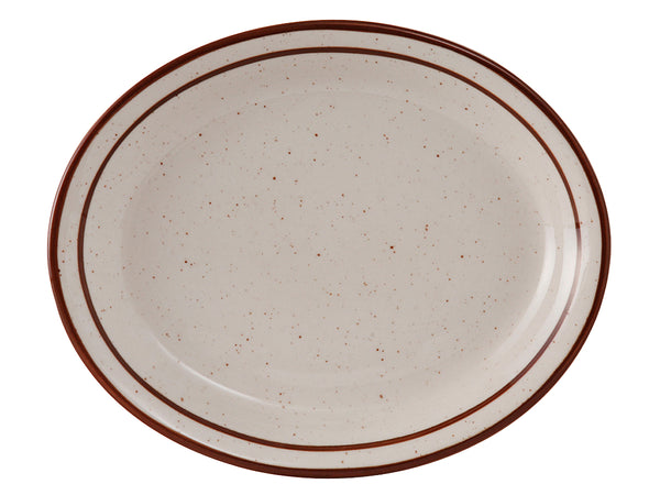 Tuxton Oval Platter 13 ¾" x 11 ¼" Bahamas Eggshell Narrow Rim Brown Speckles