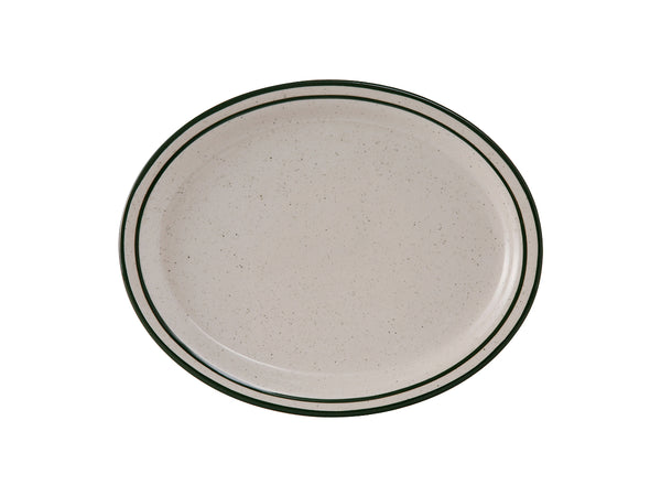 Tuxton Oval Platter Platter 9 ½" x 7 ½" Emerald Eggshell Narrow Rim Green Speckles_0