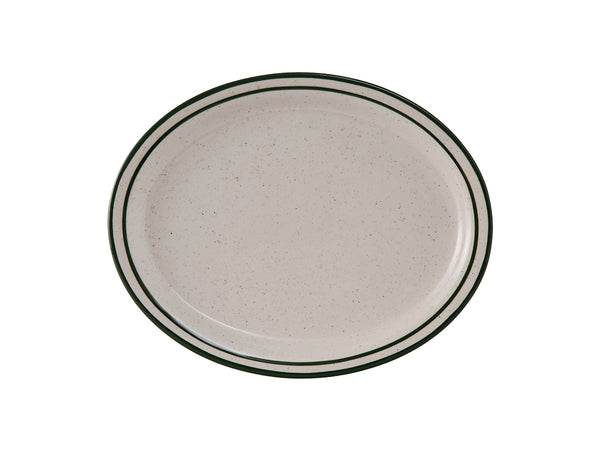 Tuxton Oval Platter 9 ½" x 7 ½" Emerald Eggshell Narrow Rim Green Speckles