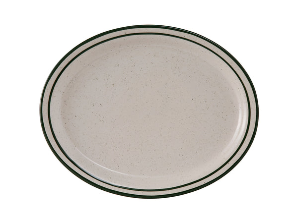 Tuxton Oval Platter Platter 11 ½" x 9 ⅛" Emerald Eggshell Narrow Rim Green Speckles_0