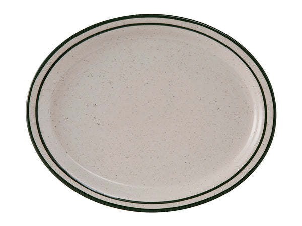 Tuxton Oval Platter Platter 13 ¼" x 10 ½" Emerald Eggshell Narrow Rim Green Speckles_0