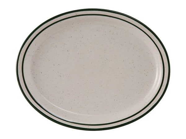 Tuxton Oval Platter 13 ¼" x 10 ½" Emerald Eggshell Narrow Rim Green Speckles