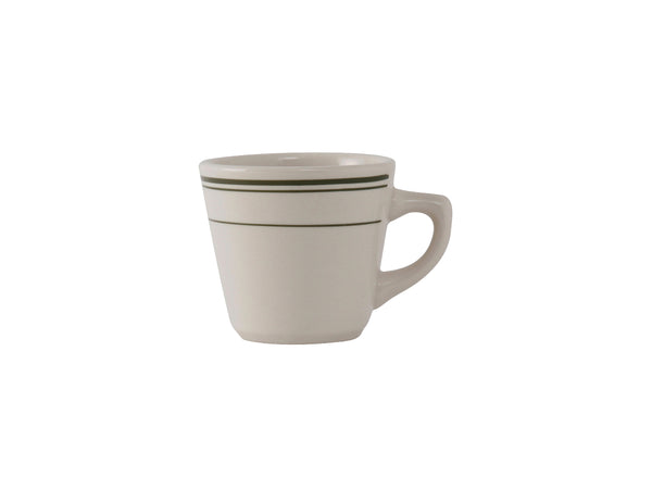 Tuxton Tall Cup 7 oz Eggshell Green Bands