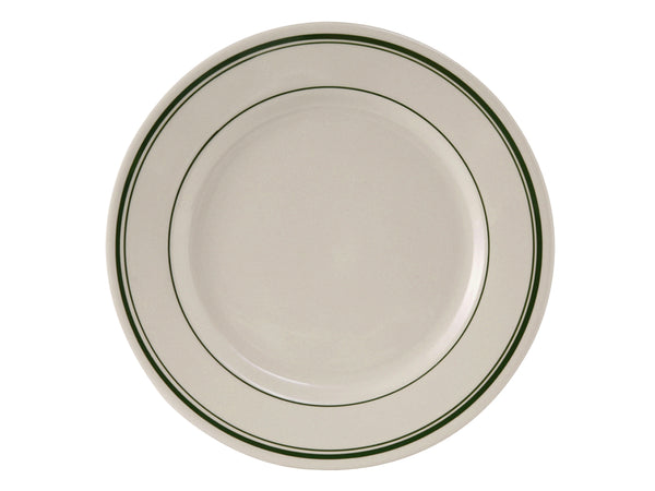 Tuxton Plate Plate 10 ½" Green Bay Eggshell Rolled Edge Green Bands_0