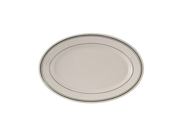 Tuxton Oval Platter 8 ¼" x 5 ¾" Green Bay Eggshell Green Bands
