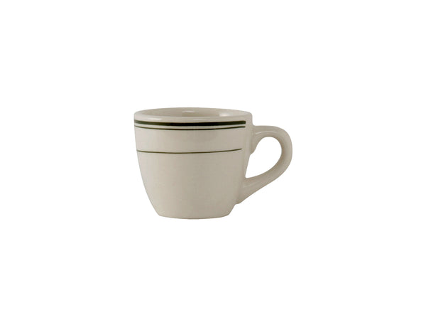 Tuxton Espresso Cup Cappuccino/Espresso 3 ½" x 2 ⅝" x 2 ¼" Green Bay Eggshell Green Bands_0