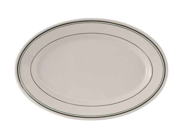 Tuxton Oval Platter Platter 13 ½" x 9" Green Bay Eggshell RE Green Bands_0