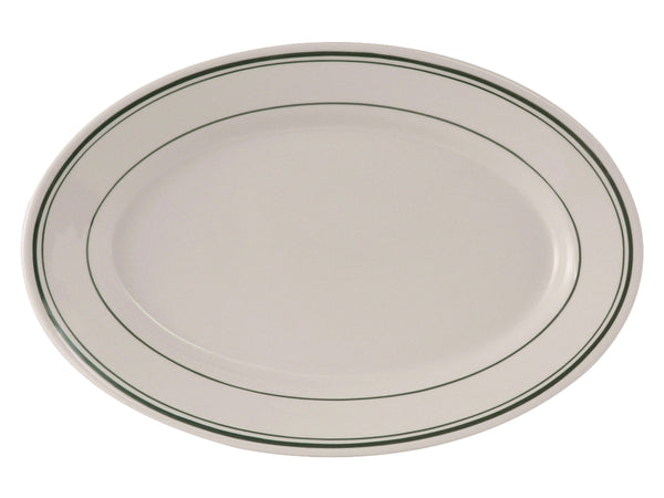 Tuxton Oval Platter Platter 15 ¾" x 11" Green Bay Eggshell RE Green Bands_0