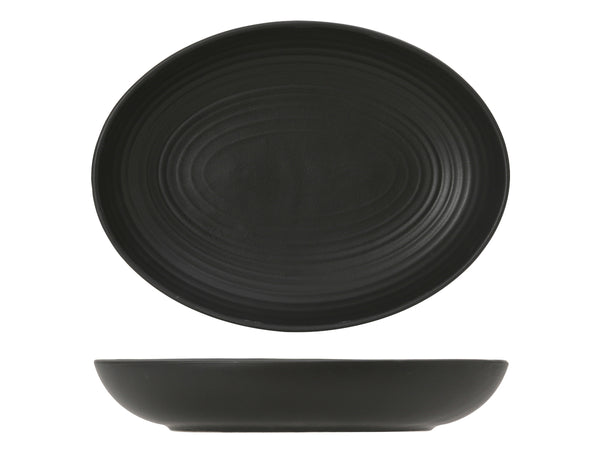 Tuxton Oval Bowl 10 ¾" x 8" x 1 ⅞" Zion Matte Black Embossed_0