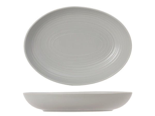 Tuxton Oval Bowl 10 ¾" x 8" x 1 ⅞" Zion Matte Gray Embossed_0