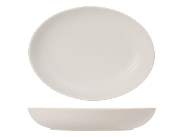 Tuxton Oval Bowl 10 ¾" x 8" x 1 ⅞" Zion Matte White Embossed_0