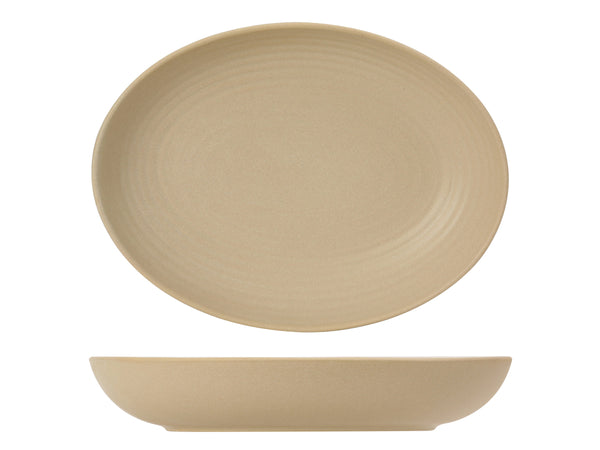 Tuxton Oval Bowl 10 ¾" x 8" x 1 ⅞" Zion Matte Beige Embossed_0