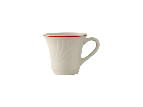 Tuxton Monterey Tall Cup Mug 4 ⅛" x 3 ¼" x 3 ⅛" Monterey Eggshell Embossed Berry Band_0