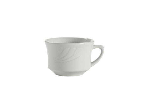 Tuxton Short cup Mug 4 ⅜" x 3 ⅝" x 2 ½" Sonoma Porcelain White Embossed_0