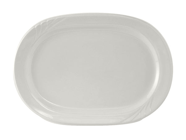 Tuxton Racetrack Platter 13 ⅞" x 9 ¾" Sonoma Porcelain White Embossed